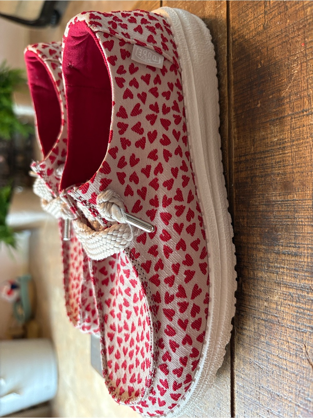Hey Dude Woman’s size 7 Heart-Print Slip Ons in Red and White - Picture 11 of 15